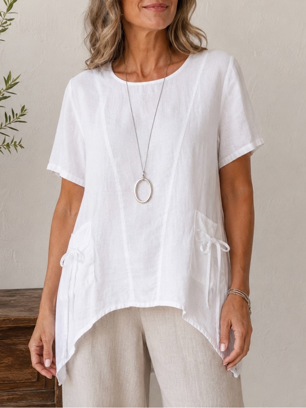Verandah By Vina Lagenlook Sharkbite Hem Short Sleeve Top Tunic Size M